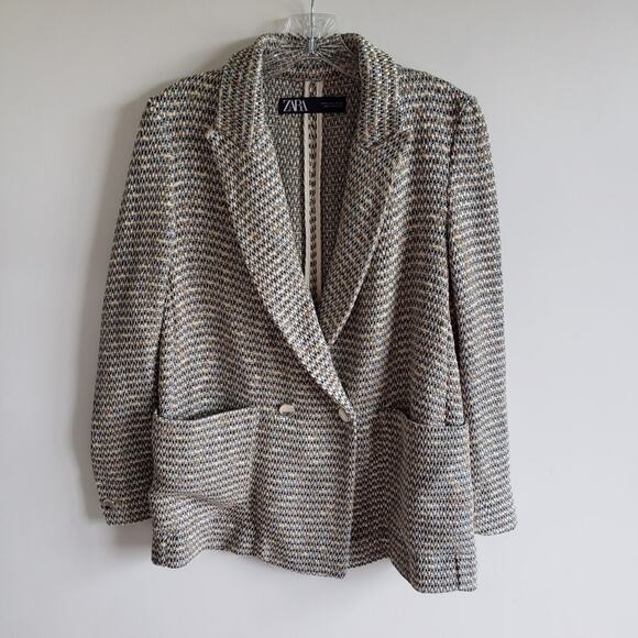 Zara Textured Double Breasted Blazer - Picture 3 of 8